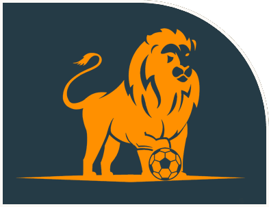 A lion standing next to a soccer ball.